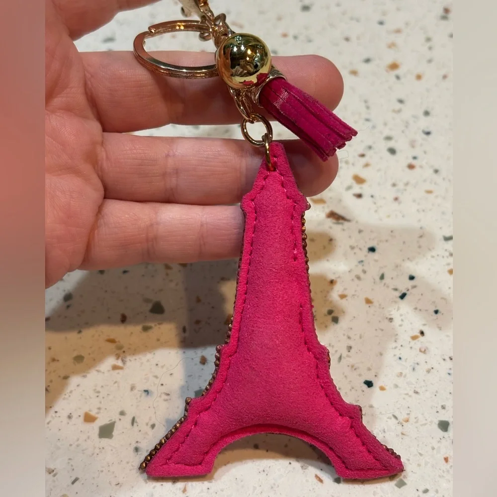 Pink Eiffel Tower‎ Keychain or Handbag Charm with Gold Accents